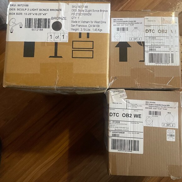 New West Elm Sculptural 2 Light Faceted Sconce Milk Glass Antique Bronze - Picture 3 of 5